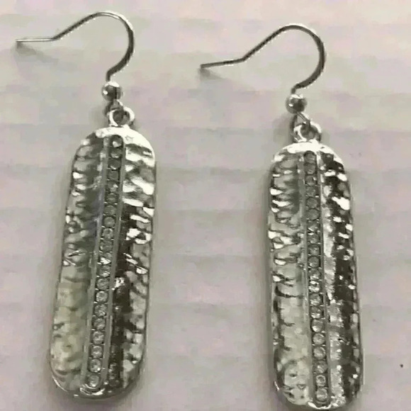 Charter Club new Silver Oval Drop w/ Pave Stones - Picture 2 of 8